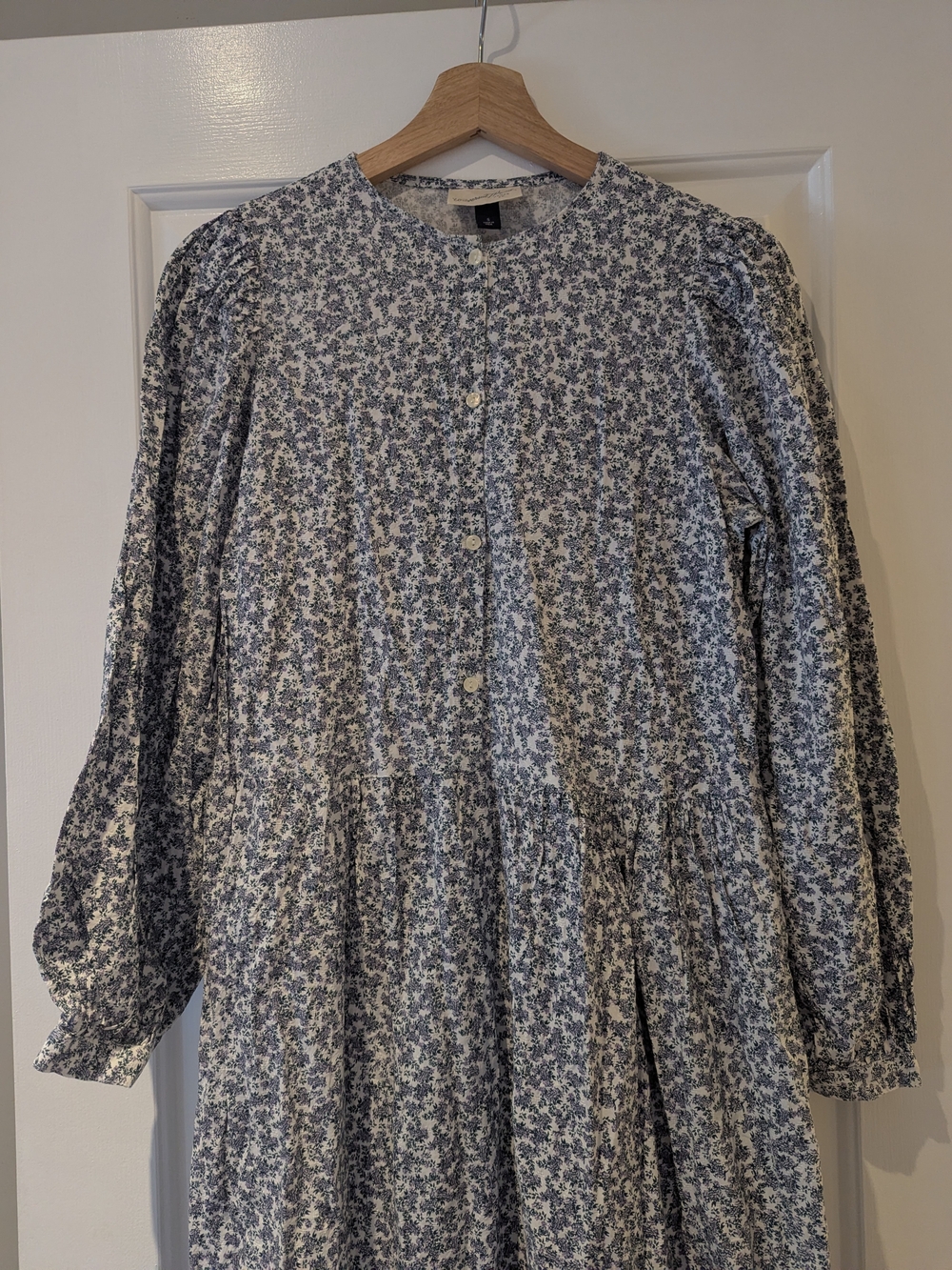 Cottagecore Prairie Ditsy Floral Midi Dress Tiered Ruffle Long Sleeves Pockets S - Picture 3 of 15